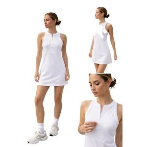 lou & grey white tenniscore zip athletic dress medium